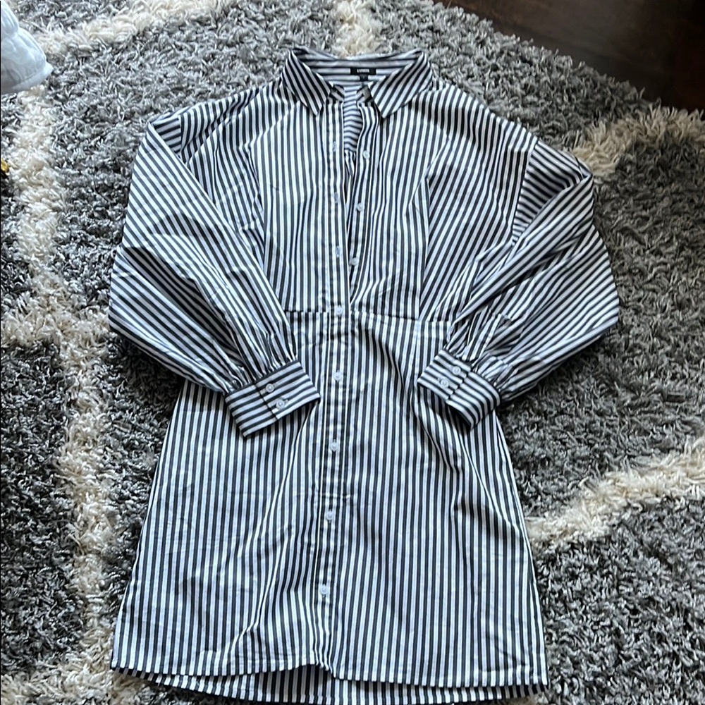 Express Black and White Casual Button Down Dress
